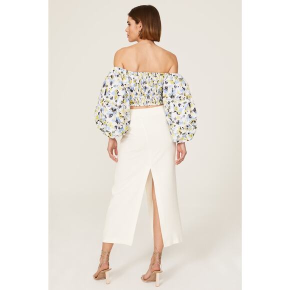 TANYA TAYLOR Blue Floral Cotton Off Shoulder Puff Sleeves Alondra Top Size 2 - Picture 3 of 14